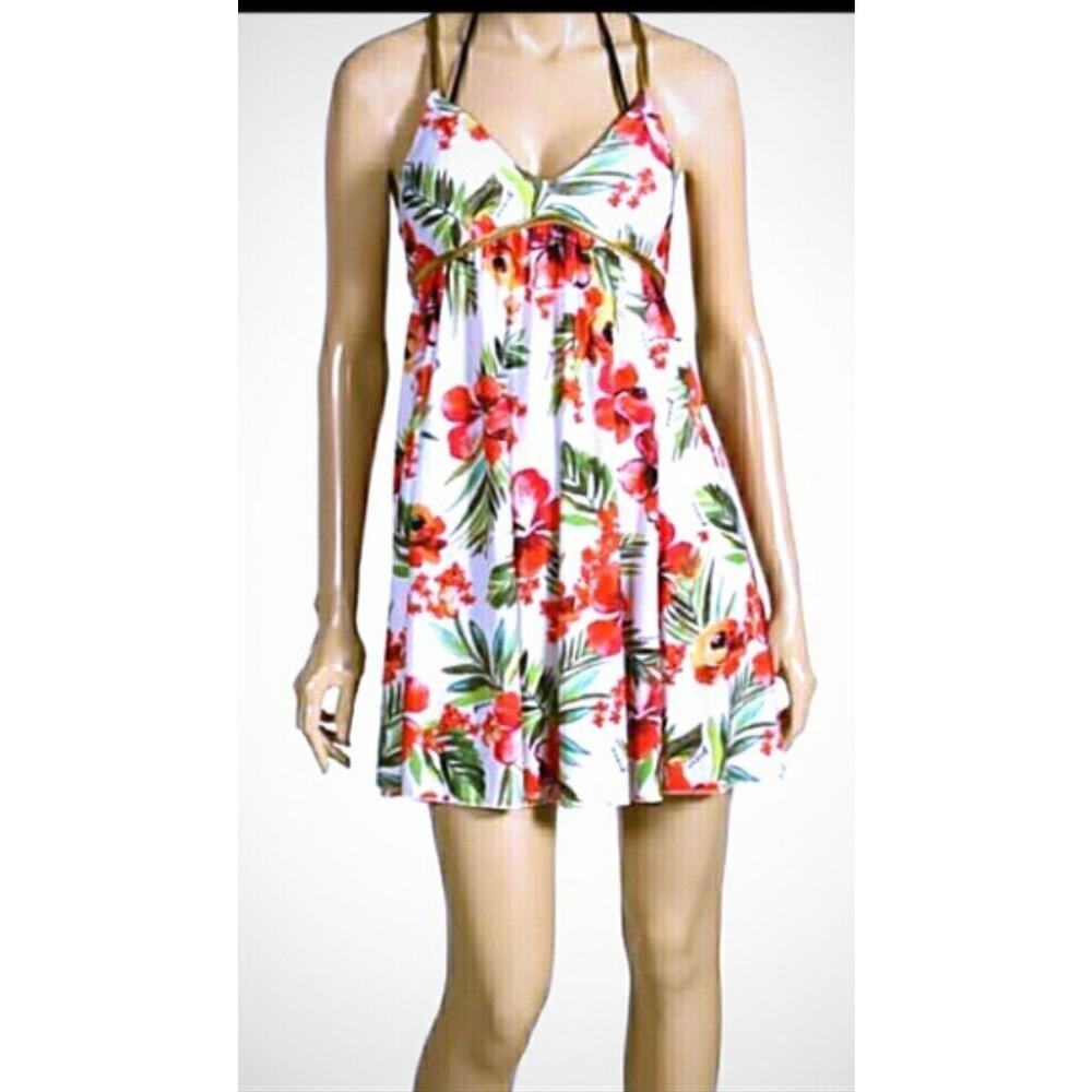 Flowy  GUESS tropical dress / swim cover-up with adjustable straps size L *NWT*